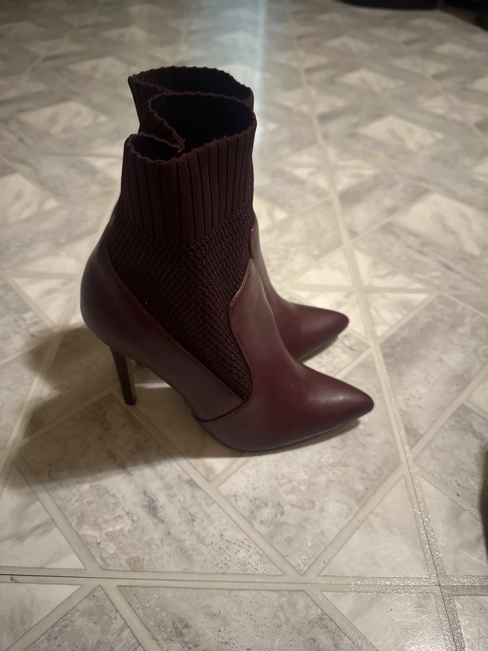 Women's Burgundy Pointed-Toe Sock Ankle Boots